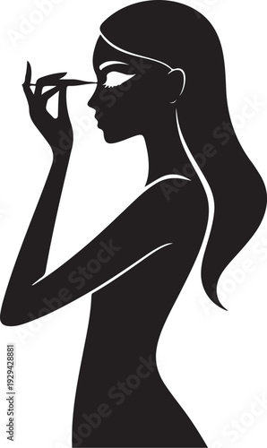 Woman applying mascara to eyelashes makeup silhouette