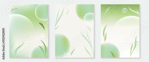 Spring and summer green abstract vector background set with soft circles, light gradients, and botanical branches. Clean fresh design for branding, web banner, poster, packaging, and stationery.