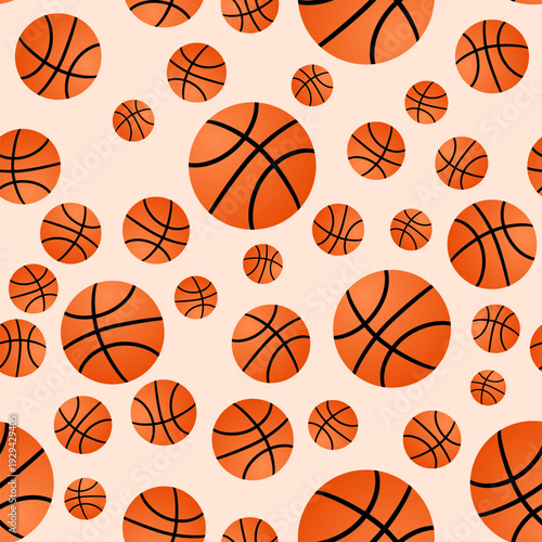 Basketball balls seamless pattern. Sports vector background. Vector template for fabric, textile, wrapping paper, wallpaper, scrapbooking, etc.