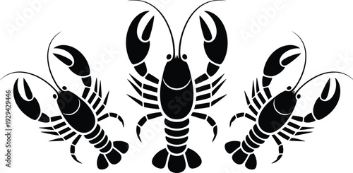 Lobster silhouettes illustration set, seafood marine vector artwork, crustacean design graphics, ocean wildlife icons collection, nautical symbol
