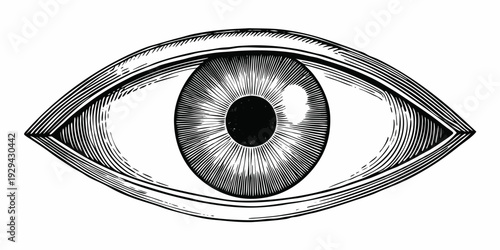 Detailed engraving of a human eye with intricate line work