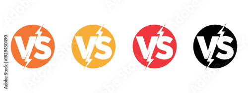 Versus VS Logo Collection with Lightning Bolt, Competition Vector Art Set