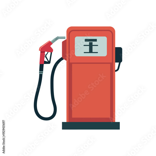 Red Gas Station with Petrol Pump Icon, Flat Style Vector Illustration