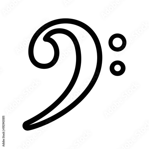 Simple Bass Clef Symbol Outlined Musical Notation for Sheet Music, Score, Classic Treble, Musical Composition, Harmony & Melody, Rhythm, Song Script, Sound Design, Orchestra, Band Bassline, Notes, Key