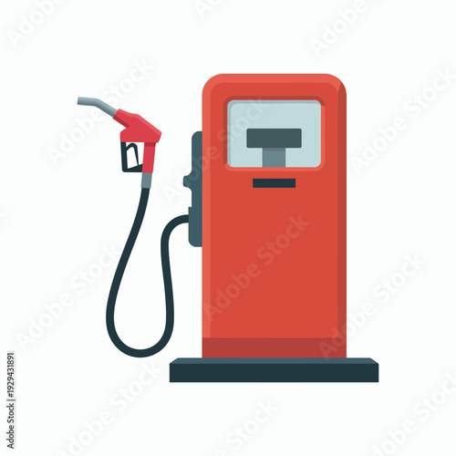 Red Gas Station Illustration, Professional Flat Design Vector of a Petrol Pump and Fueling Station Isolated on White