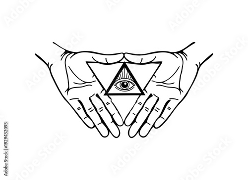 Mystical Eye of Providence in Hands Vector Illustration - Sacred Geometry and Occult Symbol