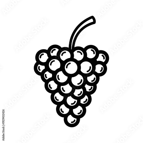 Fresh Grapes Isolated Design Element, Culinary Illustration for Healthy Eating Promotion, Simple Vector Graphic, Black & White Agricultural Produce, Local Farm Sign, Natural Food Product, Vegetarian,