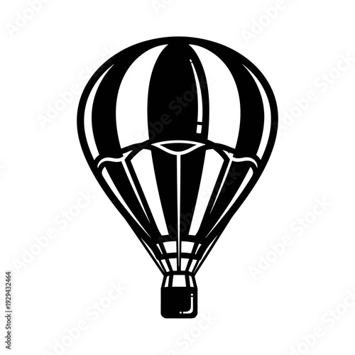 Hot Air Balloon Ascending in Silhouette: Graphic Symbol of Adventure and Freedom, Icon for Travel and Exploration in Black and White, Vector Illustration Design Element, Leisure Activity, Journey, Air