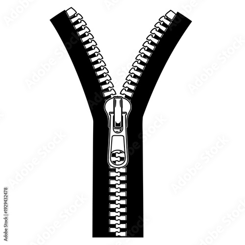 Open Zipper Illustration Graphic: Decorative Clothing Detail, Fashion Industry Accessory Closing, Industrial Aesthetic, Textile Design Element, Seamless Pattern, Black and White Vector Closure, Creati
