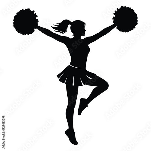 Dynamic cheerleader in action with pom poms
