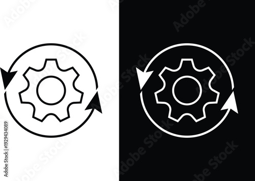 Circular process icon with gear and arrows, representing workflow and automation