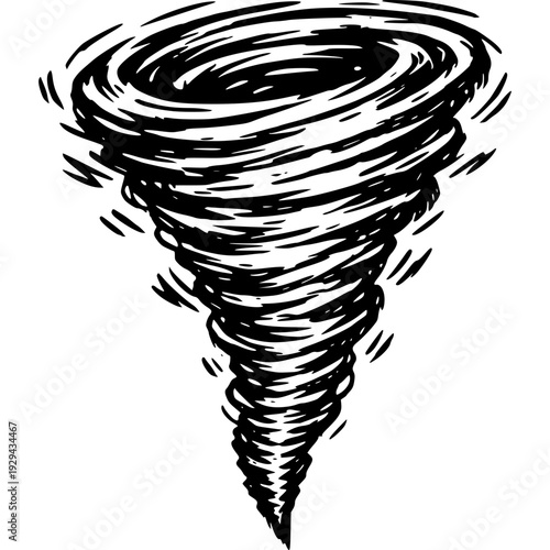 Whirlwind's Fury: Captivating illustration of a powerful tornado, with swirling dark lines to convey intense energy and movement. Evoking the raw power and awe-inspiring nature.