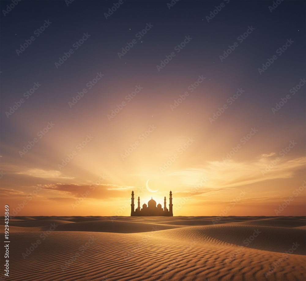 Fototapeta premium Mystical Desert Temple at Golden Hour