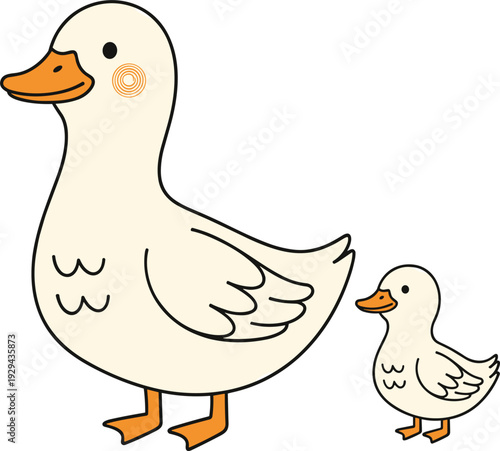 Cute Duck Illustration with a Parent and Baby Duck, Adorable Animal Design for Children, Cartoon Vector Art