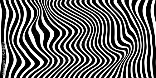 Psychedelic lines. Abstract pattern. Texture with wavy, curves stripes. Optical art background. Wave design black and white. Vector illustration.