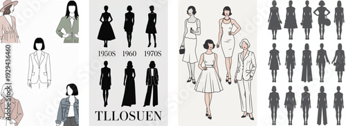 women style icons set white background