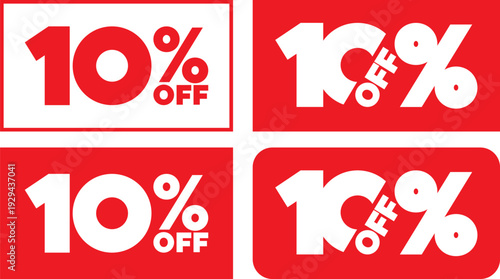 Sale labels indicate discounts on products with 10 percent off in rectangles and sticker styles