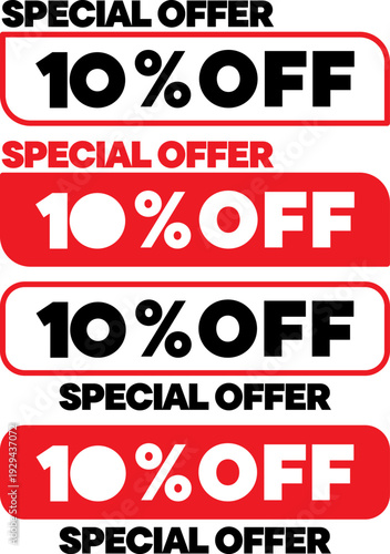 Bold red banners show special offer with discount in clear typography format