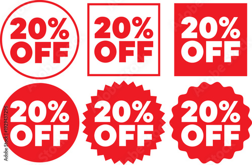 Sale stickers showing discount offers on products at a retail store