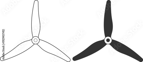 Vector drone propeller icons in outline and silhouette set on a white background