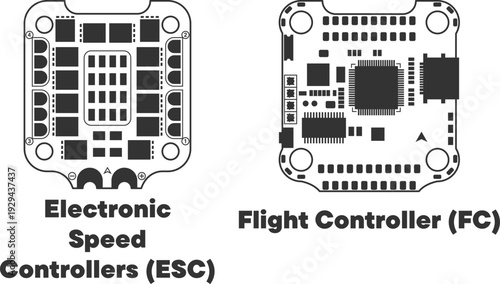 Vector icons show electronic speed controller and flight controller for drones
