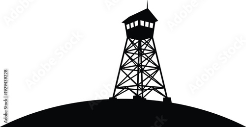Industrial Oil Derrick Tower Silhouette Illustration Representing Petroleum Extraction, Energy Industry Infrastructure and Fossil Fuel Production Concept Isolated Background