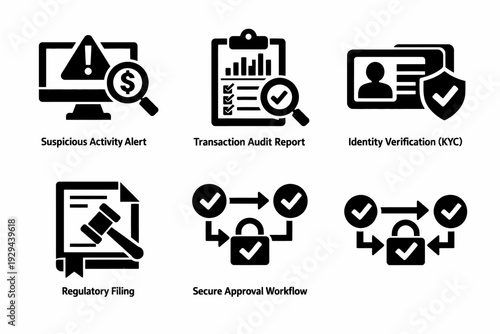 Digital security icons highlighting alerts and verification processes