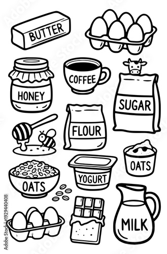 Cute outline baking essentials
