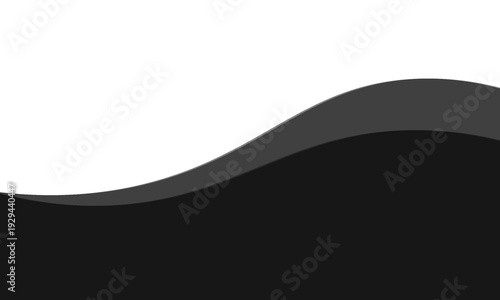 Minimalist black and gray wave vector design with smooth flowing curves at the bottom, transitioning into a clean white background. Ideal for banners, footers, or modern layouts.vector illustration