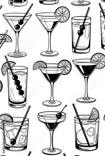 Cocktails seamless pattern icon