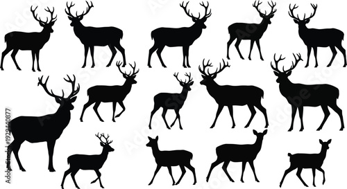 set of silhouettes of deer