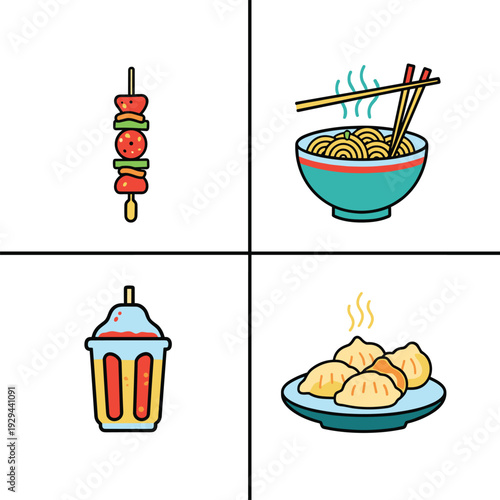 Assortment of Delicious Food Items and Drinks.