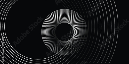 3D silver lines techno abstract background overlap layer on dark space with circles effect decoration. Modern graphic design element stripes style concept for web banner, flyer, card or brochure cover