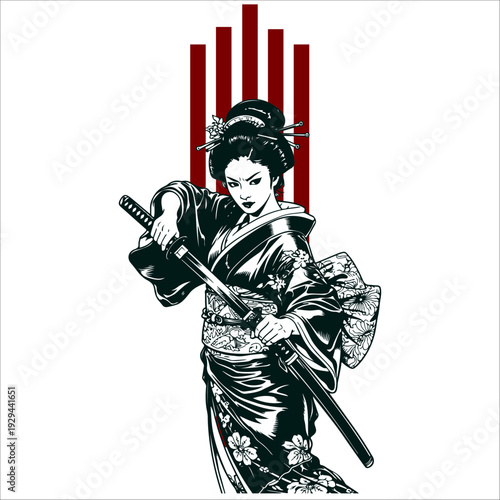 Japanese geisha kimono artwork vector illustration