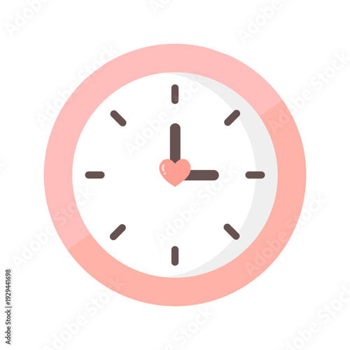 Cute heart clock icon. Hour, minute and second. Time, schedule, valentine, love, alarm, countdown, plan, deadline concepts. Flat decorative vector isolated design illustration. 