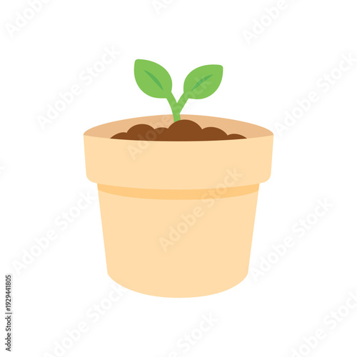 Growing potted sprout plant. Natural, care, growth, gardening, houseplant, lifecycle concept. Flat vector design isolated illustration.