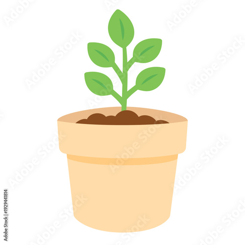 Growing potted sprout plant. Natural, care, growth, gardening, houseplant, lifecycle concept. Flat vector design isolated illustration.