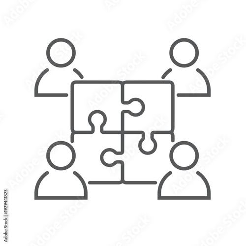 Business meeting and teamwork icon. Group of four people brainstorming ideas and working together on new creative projects.