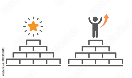 A brick wall with a star on it and a person with raised hands, a symbol of success after a long day of work.