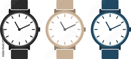 Wrist Watch Icon in multiple colors, analog clock face design symbolizing time management