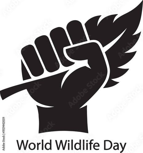Fist holding leaf symbol representing environmental protection and nature advocacy for world wildlife day awareness campaign