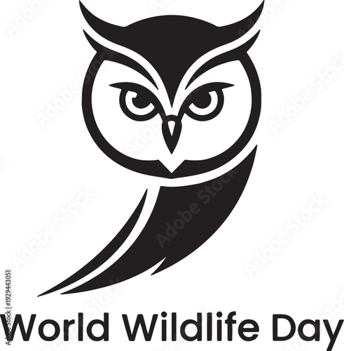 Stylized owl illustration with world wildlife day text on checkered background educational representation