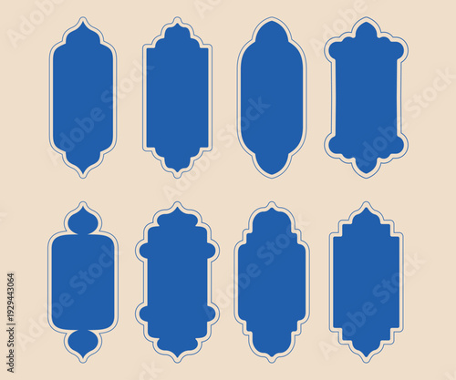 Set of 8 vintage oriental frame silhouettes for elegant bohemian design and labels