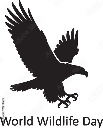 World wildlife day eagle silhouette in flight with talons extended representing avian protection and bird of prey conservation efforts on transparent background for environmental education posters
