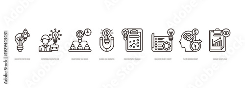Creative Business Ideas Banner Illustration Showcasing Innovative Startup Vision, Entrepreneur Inspiration Hub, Brainstorming Team Session, Business Idea Generation and Creative Strategy
