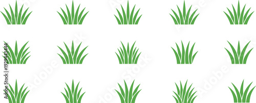 Green grass tufts vector set isolated on white background featuring various lawn shrubs and plant border icons for gardening, landscaping, nature, and environmental design