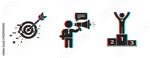 Target speaker and winner figures shown on white background. Glitch effect