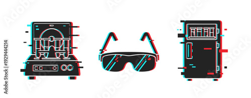 Appliance icons showing glitch effect on white background. Glitch effect