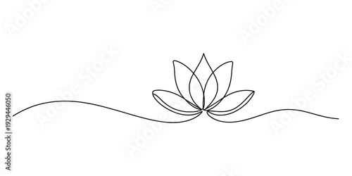 Continuous line drawing of a minimalist lotus flower for yoga and meditation branding Vector, illustration