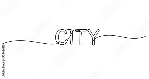 Continuous line art of the word 'city' with flowing design elements. No editable strokes